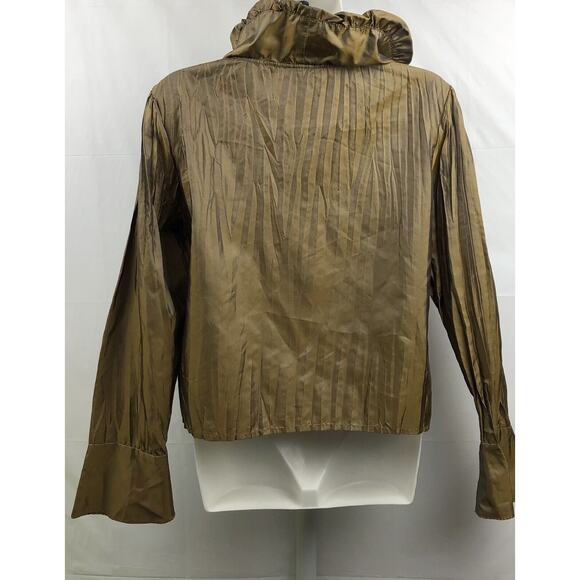 Sunny Leigh Blouse Women 4 Bronze Accordion Ruffle Wrap Flare Cuffs Formal Top - Picture 4 of 12
